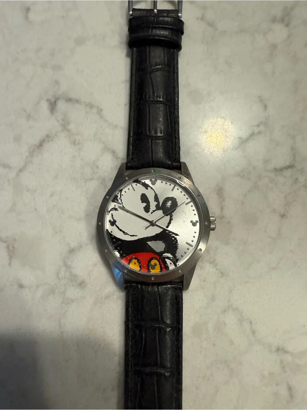 Disney Mickey Mouse Sketched Dial Watch - Black Strap with Red Accent - Picture 1 of 3